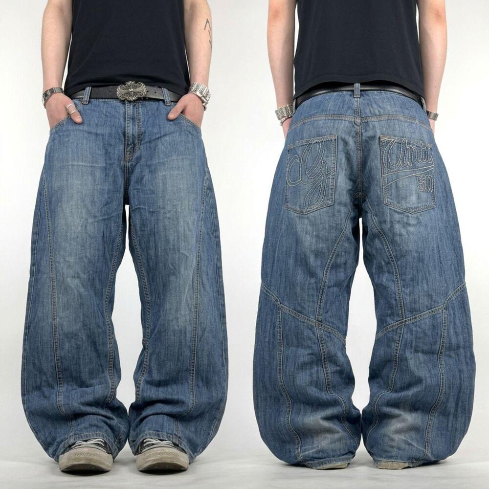 Vintage y2k faded stonewash grunge archive rare baggy wide leg jeans